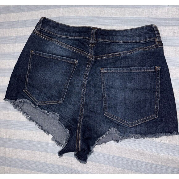 Y2K Refuge Jean Shorts Women’s Size 6 Dark Blue Denim Raw Hem Frayed Booty Short - Picture 2 of 11